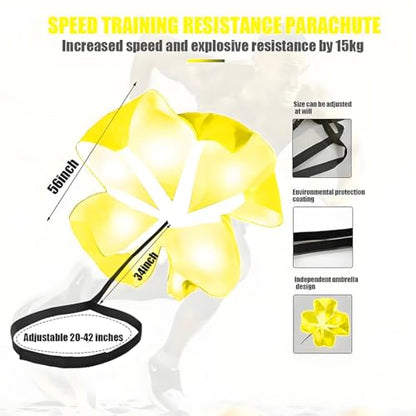 Running Speed Chute Resistance Parachute 56 inch Powerchute Umbrella Training Sprint Power Soccer Trainer for Runner, Football, Soccer Drilling