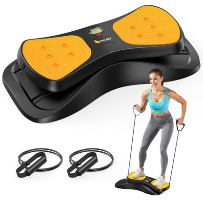 OWLSKY Balance Board with Resistance Bands, Portable Rock Stepper Featuring LCD Monitor, 330 lbs Capacity Ski Machine for Full Body Workout