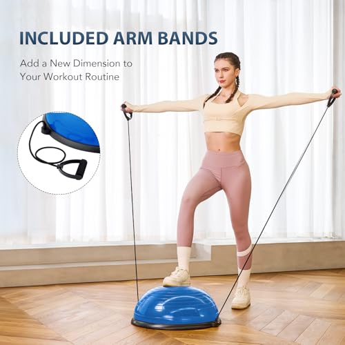 ZELUS Half Balance Ball Trainer, 23 inch Half Exercise Ball with Nonslip Base, 330lbs Cap Half Yoga Ball with Resistance Bands & Foot Pump, Extra Ball Included, Strength Fitness Ball for Home Gym