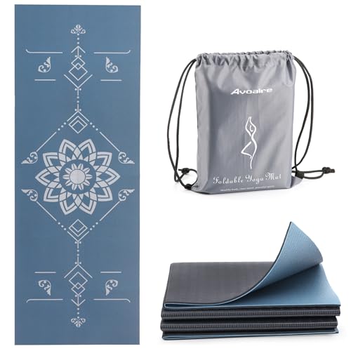 Avoalre Folding Yoga Mat, Eco-Friendly PVC Travel Yoga Mat Packable, Double Sided Non-Slip Printed Yoga Mats with Bag for Home Workout Gym Exercise Fitness Pilates Stretching (72" x 24" x 1/5" Thick)
