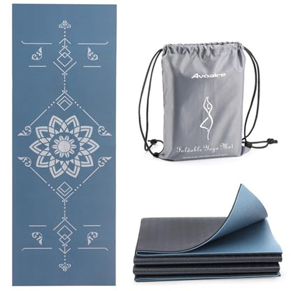 Avoalre Folding Yoga Mat, Eco-Friendly PVC Travel Yoga Mat Packable, Double Sided Non-Slip Printed Yoga Mats with Bag for Home Workout Gym Exercise Fitness Pilates Stretching (72" x 24" x 1/5" Thick)