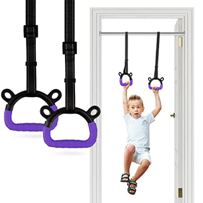 Kids Gymnastic Rings Pull up Rings for Chlidren Exercise,Indoor Gym Ring,Kids Gymnastics Rings with Adjustable Straps,Load Bearing 220lb(NO Bar) - color: Purple