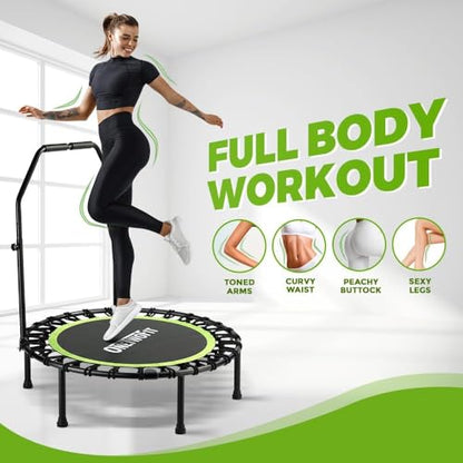 ONETWOFIT Foldable Rebounder Trampoline for Adults, 40/45” Mini Fitness Trampoline W/Adjustable Foam Handle Bungees, Quiet Exercise Trampoline for Personal Indoor Workout - size: 40inch