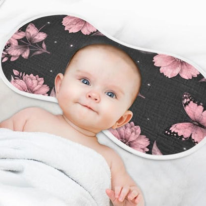 Butterfly Floral Pink Moon Muslin Burp Cloths 1 Pack - Extra Large 22"x11", 4-Layer Soft Absorbent Cotton, Waterproof Backing, Baby Drool Rags for Newborn