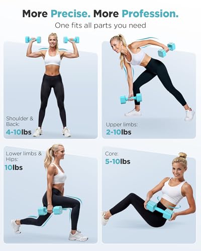 FEIERDUN DB3 5-in-1 Adjustable Dumbbell Set, 6LB/10LB Pair Adjustable Weights for Women at Home, Dual Locking Stable Hand Weights with TPU Soft Handle, Home Gym, Rehab, Pilates, Yoga, Strength Training - color: C-Mint Blue, style: 10LBS Pair (20LBS Total)