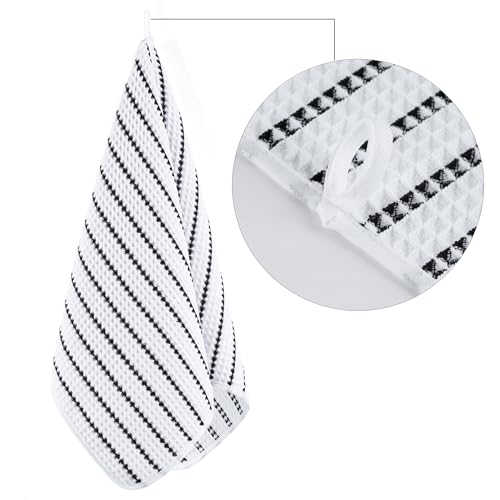 POLYTE 430 GSM Poly Blend Microfiber Quick Dry Waffle Hand Towel, 16x30 in - color: White/Black