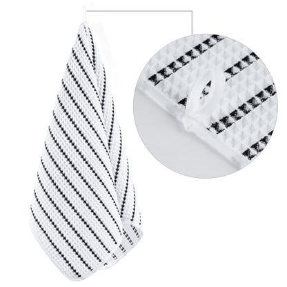 POLYTE 430 GSM Poly Blend Microfiber Quick Dry Waffle Hand Towel, 16x30 in - color: White/Black