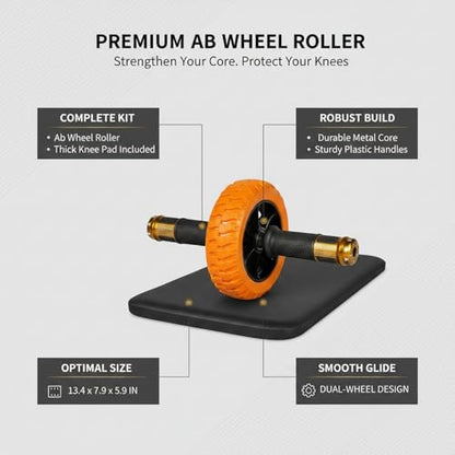 Ab Wheel Roller with Knee Pad - Orange Exercise Wheel for Core Strength & Home Fitness Training