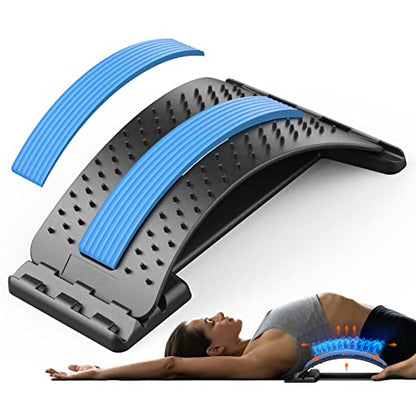 Back Stretcher for Pain Relief, Multi-Level Back Cracker Lower Back Pain Relief Device, Lumbar Support Spine Board with 3 Adjustable Settings for Bed, Chair & Car with Massager