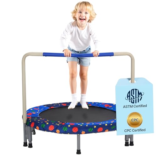 VEVOR 3FT Trampoline for Kids, 36" Trampolines Indoor/Outdoor Trampoline for Toddlers, Foldable Mini Baby Jump Toy with Foam Handle, Recreational Trampolines Birthday Gift for 3+ Years Kids - color: Blue + Red