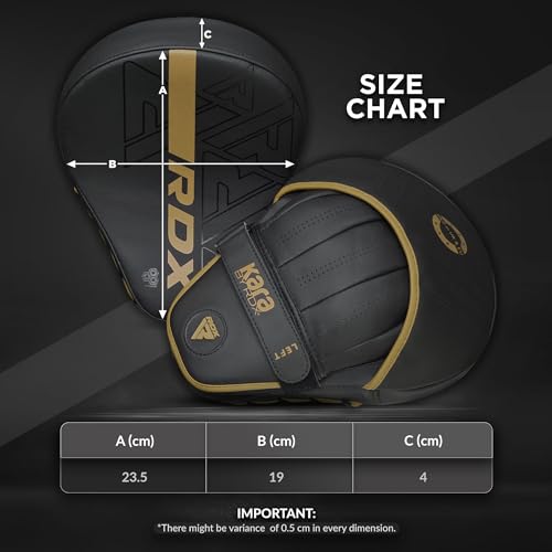 RDX Boxing Pads Curved Focus Mitts, Maya Hide Leather Kara Hook and jab Training Pads, Adjustable Strap Ventilated, MMA Muay Thai Kickboxing Coaching Martial Arts Punching Hand Target Strike Shield - color: Golden