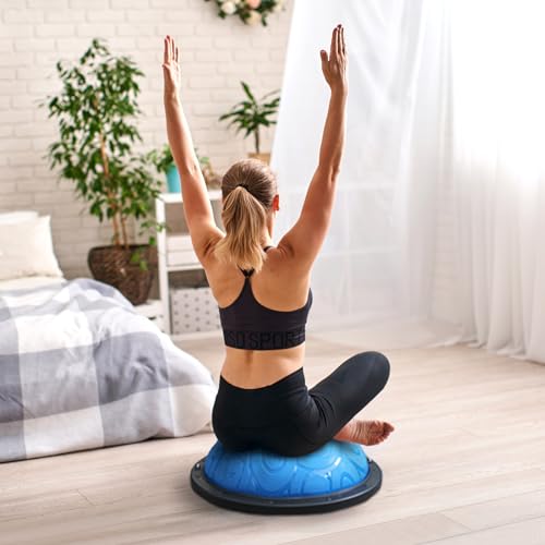 ATIVAFIT Balance Ball Trainer - Half Exercise Ball with Inflation Pump & Resistance Bands - Anti-Burst PVC Stability Trainer for Home Gym, Yoga, Core Training - 660 lbs Capacity