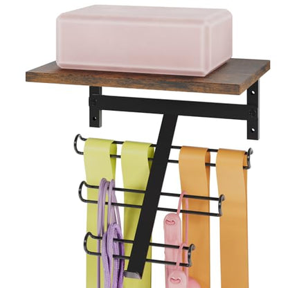 TJ.MOREE Resistance Rack Band Storage Hanger with Shelf Gym Equipment Organizer, Storage Rack for Home Gym, Brown