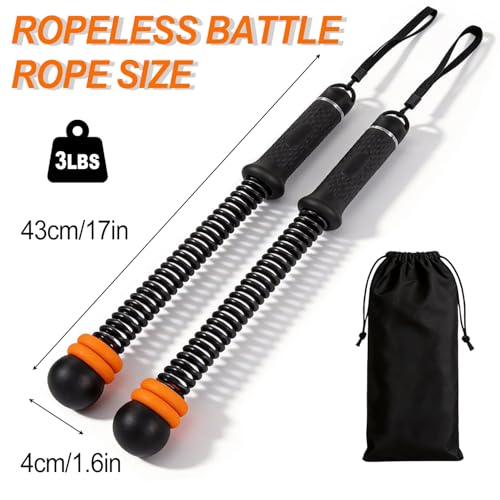 Upgrade Portable Ropeless Battle Ropes - Adjustable Weights Cordless Battle Ropes for Home Gym with Training Poster - Battle Rope Sticks Exercise Equipment for Low-Impact Workout, HIIT & Cardio