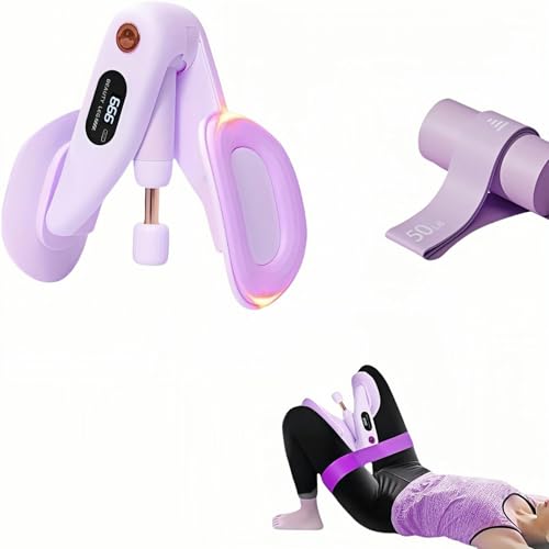 Upgraded Purple Inner Thigh Exerciser with LED Display, 0-70lb Adjustable Inner Thigh Exerciser, Pelvic Floor Muscle Trainer, 360°Hip Trainer for Women Postpartum Recovery