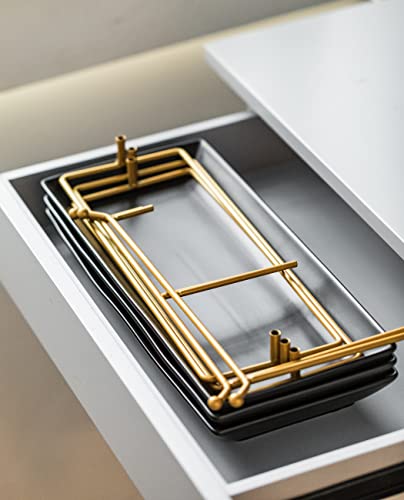 LYEOBOH 3 Tier Serving Tray, Porcelain Tiered Serving Stand with Platters - color: Black, style: 14inch Rectangle platter
