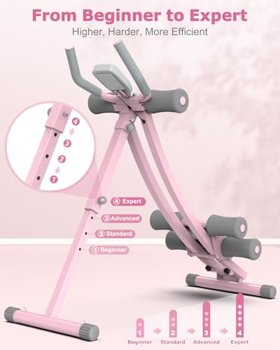 Ab Machine, Ab Workout Equipment, Adjustable Ab Trainer Machine for Abs Workout at Home Gym, Foldable, Knee Protection, Abdominal Trainer for Stomach Workout