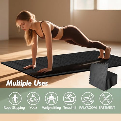 48 Sq Ft Interlocking Gym Mats, EVA Foam Puzzle Exercise Tiles for Home Gym, Yoga, Kids Playroom, Non-Slip Floor Protection (12 Tiles) - size: 48 Sq Ft