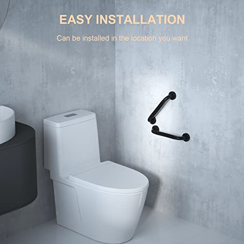 2 Pack 12 Inch Black Shower Grab Bar w/Anti Slip Rubber Grip,ZUEXT Stainless Steel Bath Grab Bar,Bathroom Balance Bar,Wall Mount Safety Handrail Support,Handicap Injury Elderly Senior Assist Handle