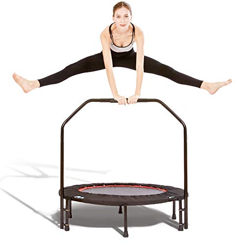 Foldable Trampoline-40 Inch Mini Fitness Rebounder with Adjustable Foam Handrail for Kid Adults,Great Exercise Trampoline Indoor/Garden/Workout,Max Load 330lbs