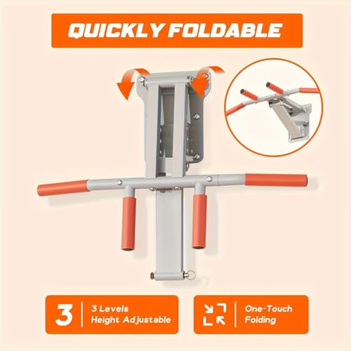 Pull Up Bar Wall Mounted,Foldable Design for Home Gym Equipment,Installation of 6 Expansion Screws,5mm Thicken Mounting Plate,330LBS Load Capacity