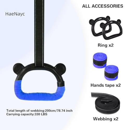 Kids Gymnastics Rings, Children's Home Gym Equipment, Children's Adjustable Strap Strength Training Rings, Pulling Rings for Physical Training - color: Blue