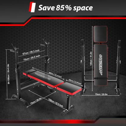 OPPSDECOR 900LBS Weight Bench Set for Home Gym, 6-in-1 Foldable Bench Press Set with Leg Extension, Leg Curl, Preacher Curl Pad, Barbell Rack, Squat Rack for Full Body Workout, Strength Training