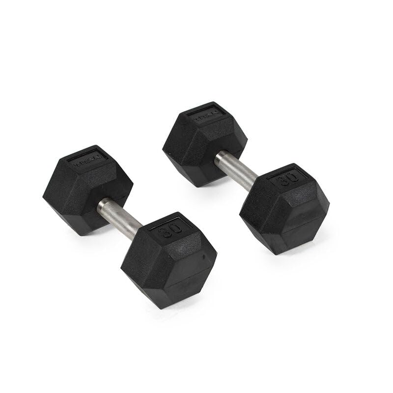 Titan Fitness Free Weights, Rubber Coated Hex Dumbbell, Straight Stainless Steel Handle, Strength Training, Full Body Workout - style: 30 pound Single
