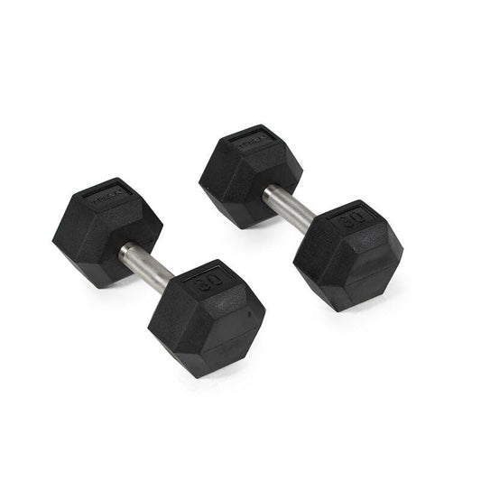 Titan Fitness Free Weights, Rubber Coated Hex Dumbbell, Straight Stainless Steel Handle, Strength Training, Full Body Workout - style: 30 pound Single