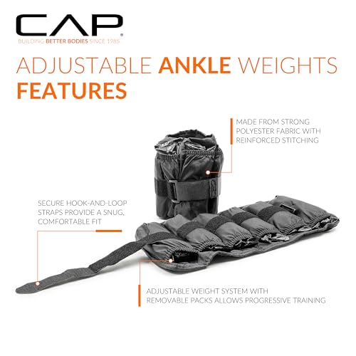 CAP Barbell Adjustable Ankle Weights |10-20lb Pair | Black