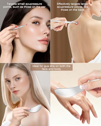 2 in 1 Acupressure Pen and Scraper Set, Stainless Steel Muscle Scraper Tool, Body Gua sha Tool for Physical Therapy, Deep Tissue Massage, Myofascial Release Tool