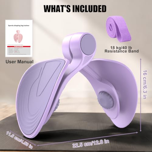 Pelvic Floor Exercise Device Available in 35 lb and 49 lb Resistance, Kegel and Inner Thigh Muscle Trainer, Home Workout Equipment for Postpartum Recovery, Women and Men, with Band - color: Purple