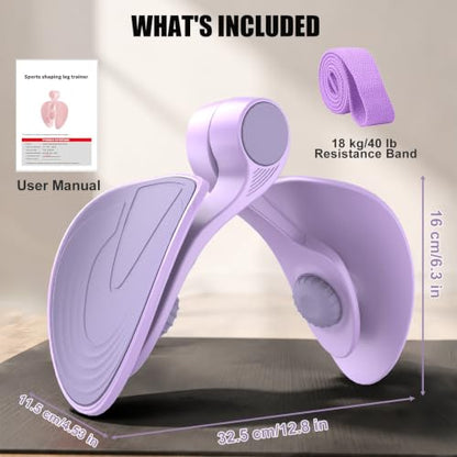 Pelvic Floor Exercise Device Available in 35 lb and 49 lb Resistance, Kegel and Inner Thigh Muscle Trainer, Home Workout Equipment for Postpartum Recovery, Women and Men, with Band - color: Purple