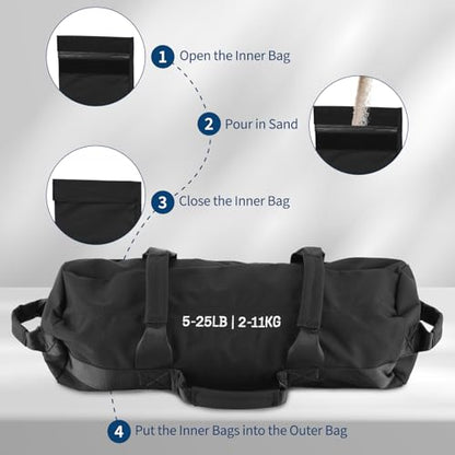 Sandbags for Working Out with Handles, Adjustable Fitness Sandbags Unfilled, Heavy Duty Sand Bags for Weight Training & Full-Body Workouts