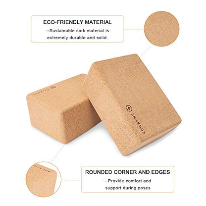 Cork Yoga Block 2 Pack for Pilates, 4'' or 3'' Non-Slip & High Density Blocks for Meditation, Fitness and Stretching, Supportive and Flexibility Brick for Improve Poses Balance