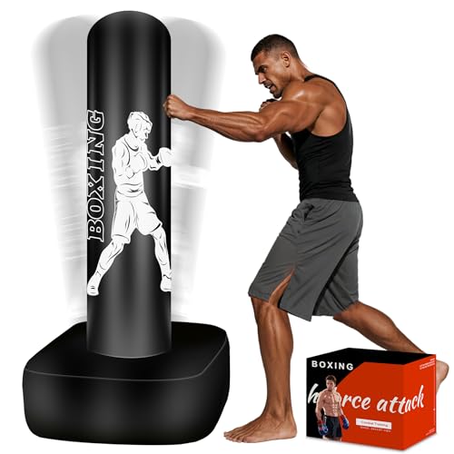 Punching Bag for Adults, 70" Boxing Bag with Stand, Freestanding Heavy Bag with Boxing Gloves, Reflex Ball Set, Kickboxing Bag Training Equipment for Muay Thai, MMA, Gym, Training, Fitness - style: White Athlete - Accessories Not Included