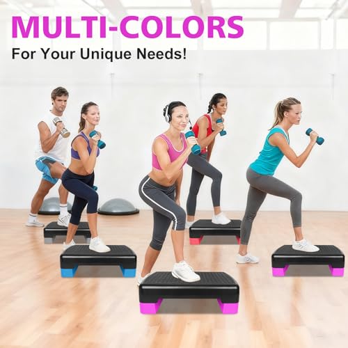 18'' Adjustable Aerobic Step Platform, Adjustable Fitness 4-6in Exercise Stepper Workout with 2 Risers, Aerobics Stepper Workout Stepper for Home Gym Cardio Strength & Training