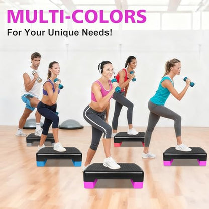 18'' Adjustable Aerobic Step Platform, Adjustable Fitness 4-6in Exercise Stepper Workout with 2 Risers, Aerobics Stepper Workout Stepper for Home Gym Cardio Strength & Training