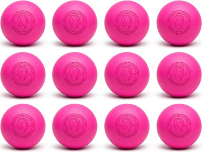 Signature Lacrosse Ball Set - Packs of 2, 4, 8, 12, and 100 - No Chemical Smell Massage Balls, Myofascial Release Tools, Back Roller, Muscle Knot Remover - color: Pink, size: 12 Balls