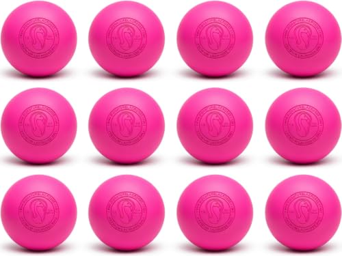 Signature Lacrosse Ball Set - Packs of 2, 4, 8, 12, and 100 - No Chemical Smell Massage Balls, Myofascial Release Tools, Back Roller, Muscle Knot Remover - color: Pink, size: 12 Balls