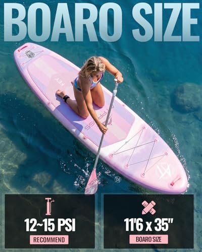 11'6"x35" Inflatable Paddle Board, 450lbs Extra Wide Stand Up Paddleboard for Adults with Premium SUP Accessories Kit & Backpack, Blow Up Kayak Non-Slip Stable Deck Boat for Yoga Fishing Surf - style: Gradient pink/kayak seat