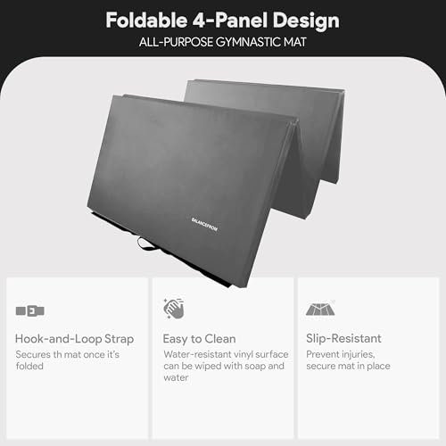 BalanceFrom 6x4 Feet 4-Panel Folding Gymnastics Mat – 2-Inch Thick Pad with Vinyl Surface and Carrying Handles for Tumbling, Yoga, Pilates, Home Workouts, and Martial Arts