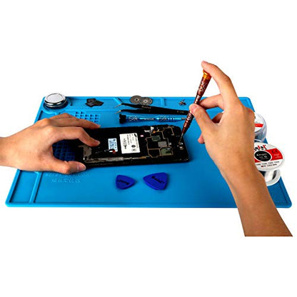 S-130 Insulation Silicone Soldering Mat Repair Mat, Heat Resistant Silicone Work Mats 932°F with Scale Ruler and Screw Position for Soldering, CellPhone Electronics Repair, Size: 13.8 x 9.8 inch