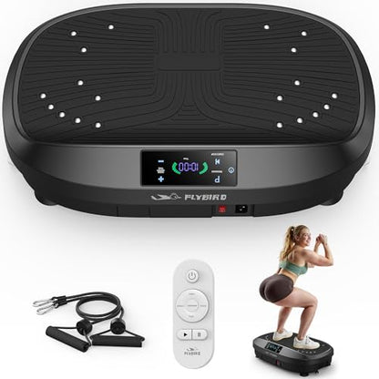 FLYBIRD Vibration Plate Exercise Machine for Lymphatic Drainage, Adjustable Levels Full Body Workout, Curved Vibration Plate with Powerful Motor for Weight Loss Fat Burner, Home Fitness Equipment