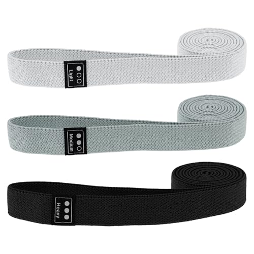 Fabric Resistance Bands - 3-Pack Set, Long Cloth Exercise Bands for Home Workout Strength Training, Yoga & Pilates | with Storage Bag - color: Light Gray,Dark Gray,Black