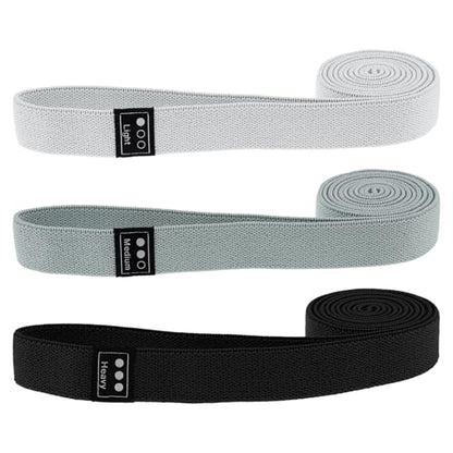 Fabric Resistance Bands - 3-Pack Set, Long Cloth Exercise Bands for Home Workout Strength Training, Yoga & Pilates | with Storage Bag - color: Light Gray,Dark Gray,Black