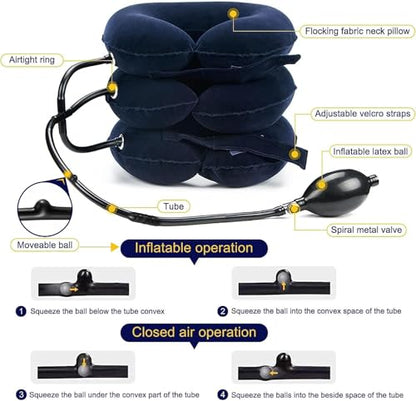Neck Stretcher, Cervical Traction Device, Neck Traction Device for Neck Pain Relief, Adjustable Inflatable Neck Stretcher Cervical Traction and Neck Brace, Neck Decompression Home Use (Blue)