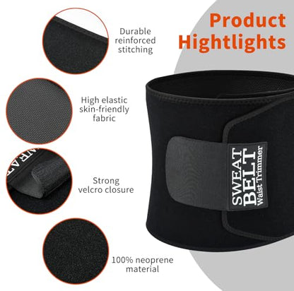AMZBOSS Waist Trainer for Women & Men, Sweat Band Waist Trimmer Sweat Belts - color: Black+pocket, size: Large