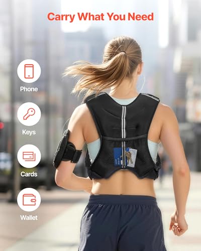 VEVOR Weighted Vest, 6lbs/8lbs/10lbs/25lbs Body Weight Vest for Men Women, with Reflective Stripe, Adjustable Buckle, Workout Equipment for Strength Training, Running, Jogging, Fitness, Muscle Building, Weight Loss