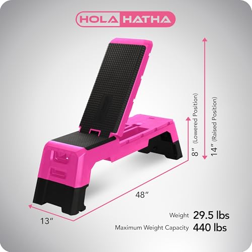 HolaHatha Compact Portable Aerobic Step Platform Exercise Fitness Equipment, Cardio Stepper with Adjustable Height for Home Gym - color: Pink